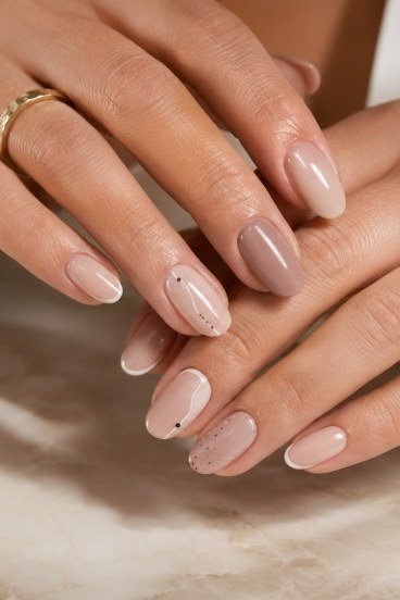 Glossy Natural Nude Almond Nails - elegant almond nail idea for women over 60
