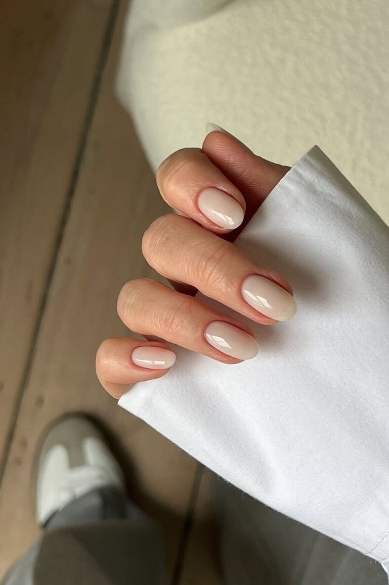 Short Nude Almond Nails - elegant almond nail idea for women over 60