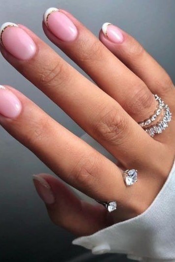 Almond Pink Nails with White French Tips - elegant almond nail idea for women over 60