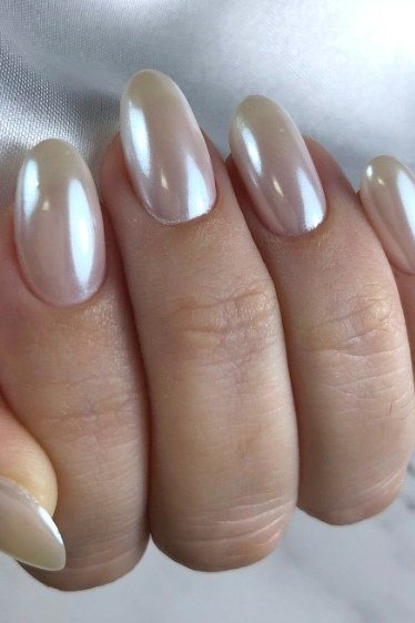 Chrome Nude Almond Nails - elegant almond nail idea for women over 60