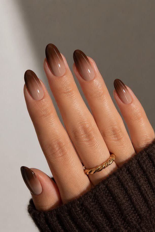 Chocolate Ombre Almond Nails - elegant almond nail idea for women over 60