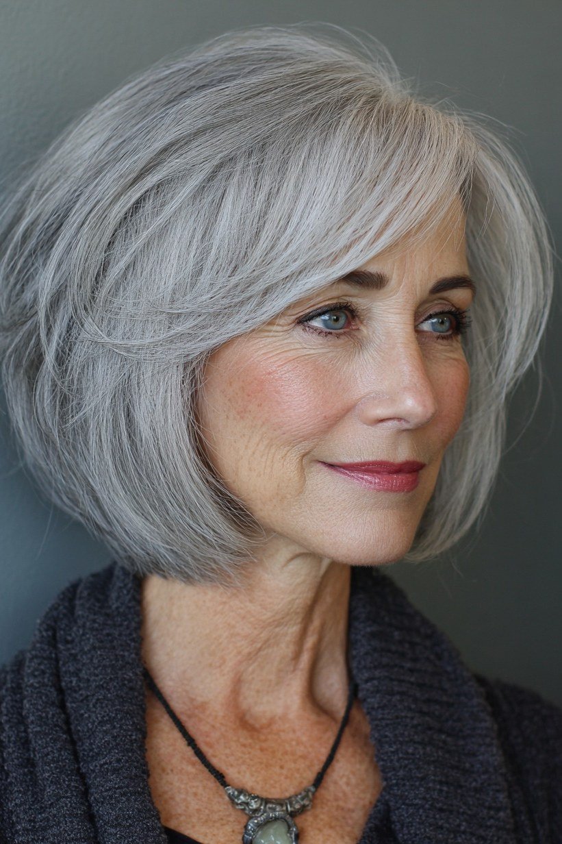 Silver smooth layered bob for women over 50