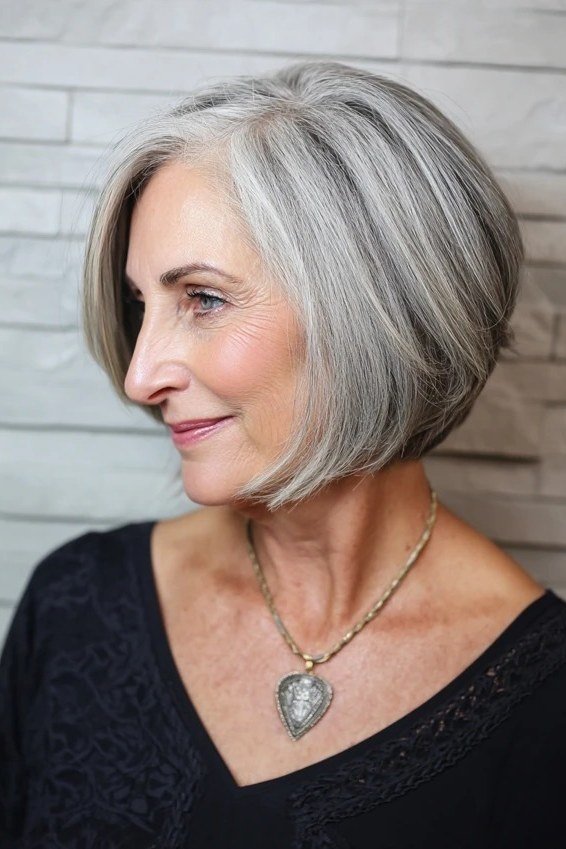 Silver classic layered bob for women over 50