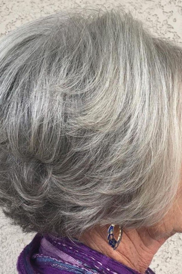 Silver voluminous layered bob for women over 50