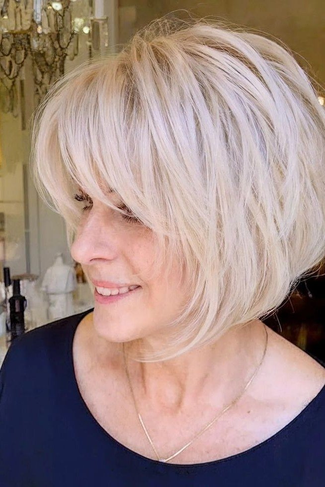 Platinum layered bob for women over 50