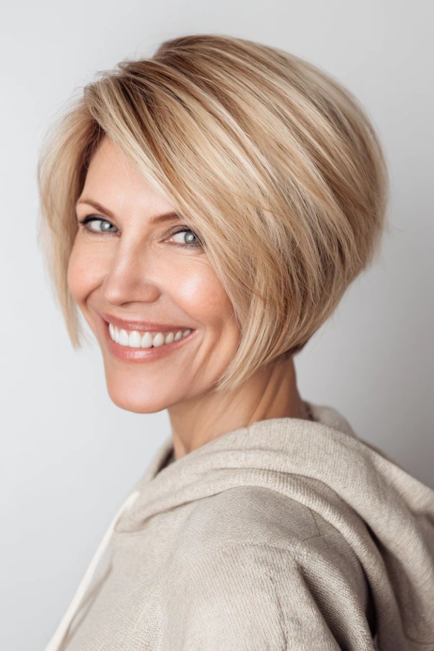 Blonde layered bob for women over 60