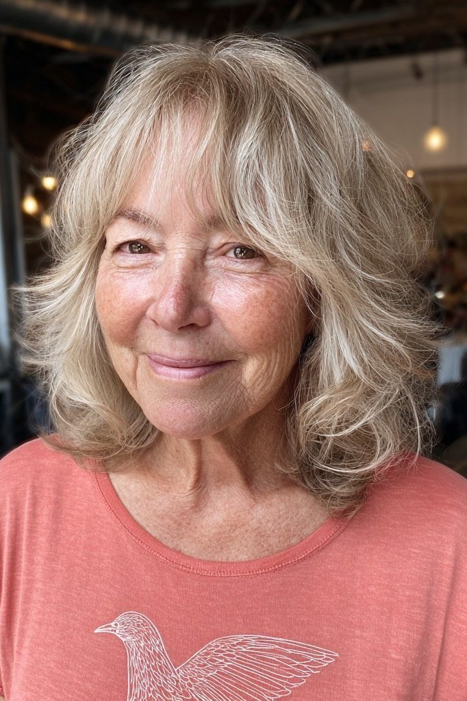Blonde wavy layered bob for women over 50
