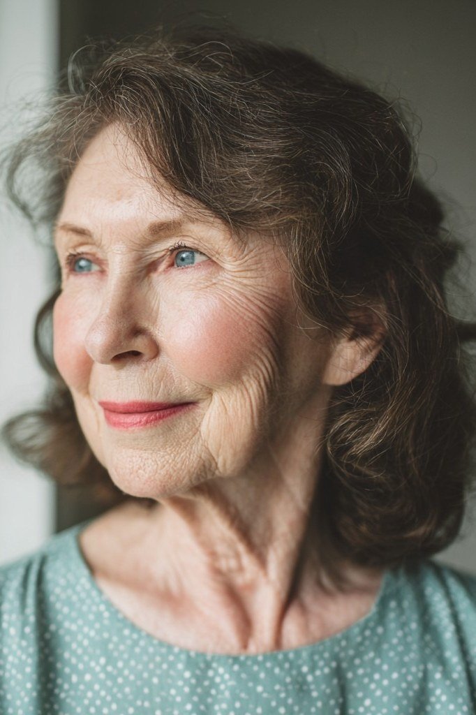 Dark brown wavy layered bob for women over 50