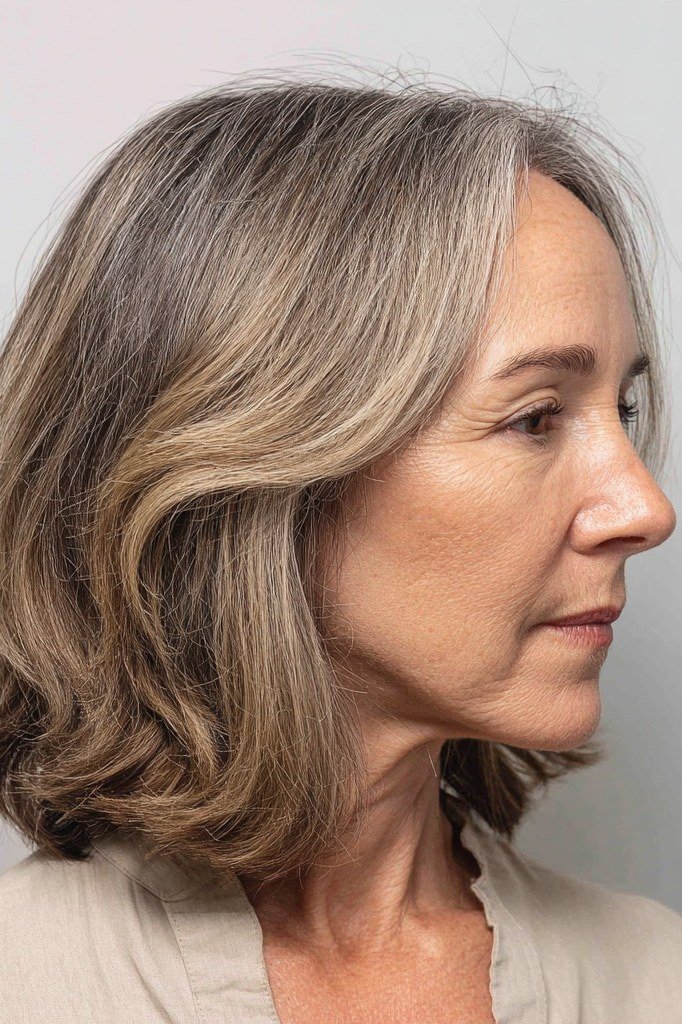 Brown-blonde layered bob for women over 50