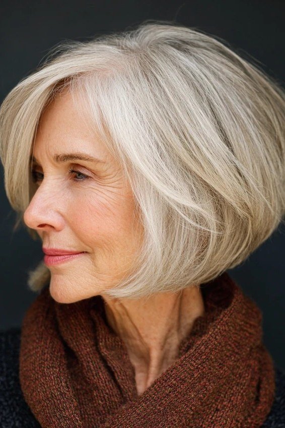 Platinum layered bob for older women