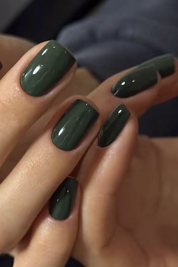 Deep Green Squoval Close-Up - emerald green nail design for women over 50