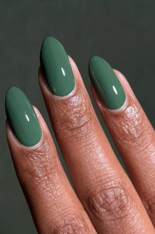 Sage Green Almond Nails - emerald green nail design for women over 50