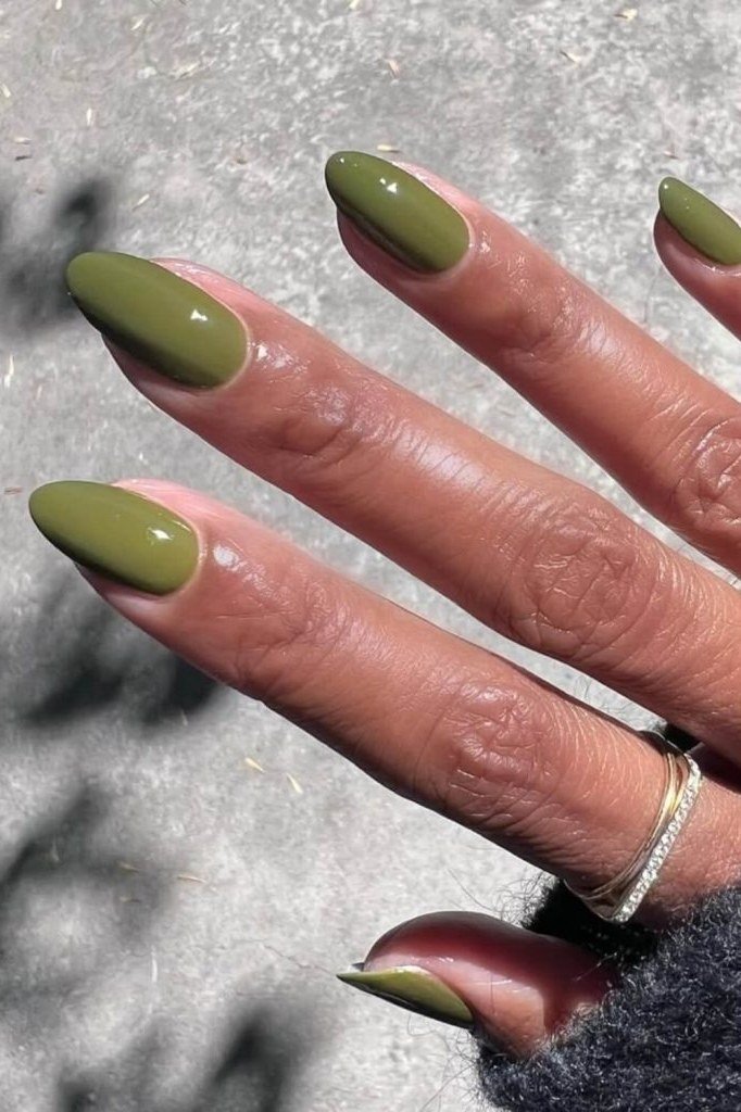 Olive Green Almond Nails - emerald green nail design for women over 50