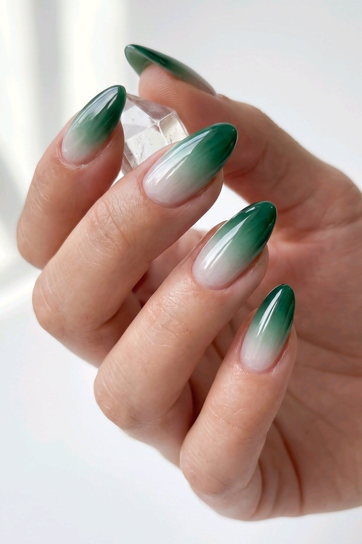 Green to Nude Ombre - emerald green nail design for women over 50