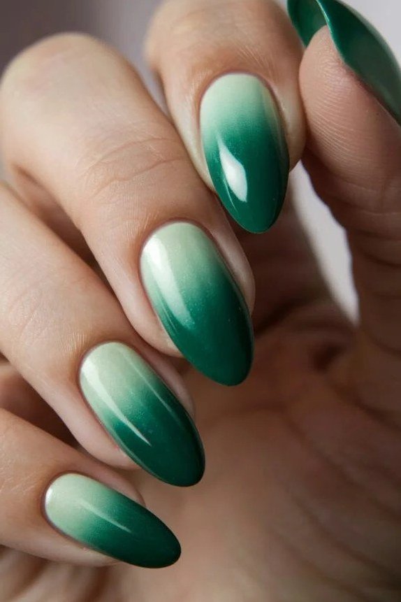 Soft Sea-Glass Green Ombre - emerald green nail design for women over 50