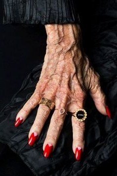 Bold Red on Very Mature Hands, elegant nail idea for women over 60