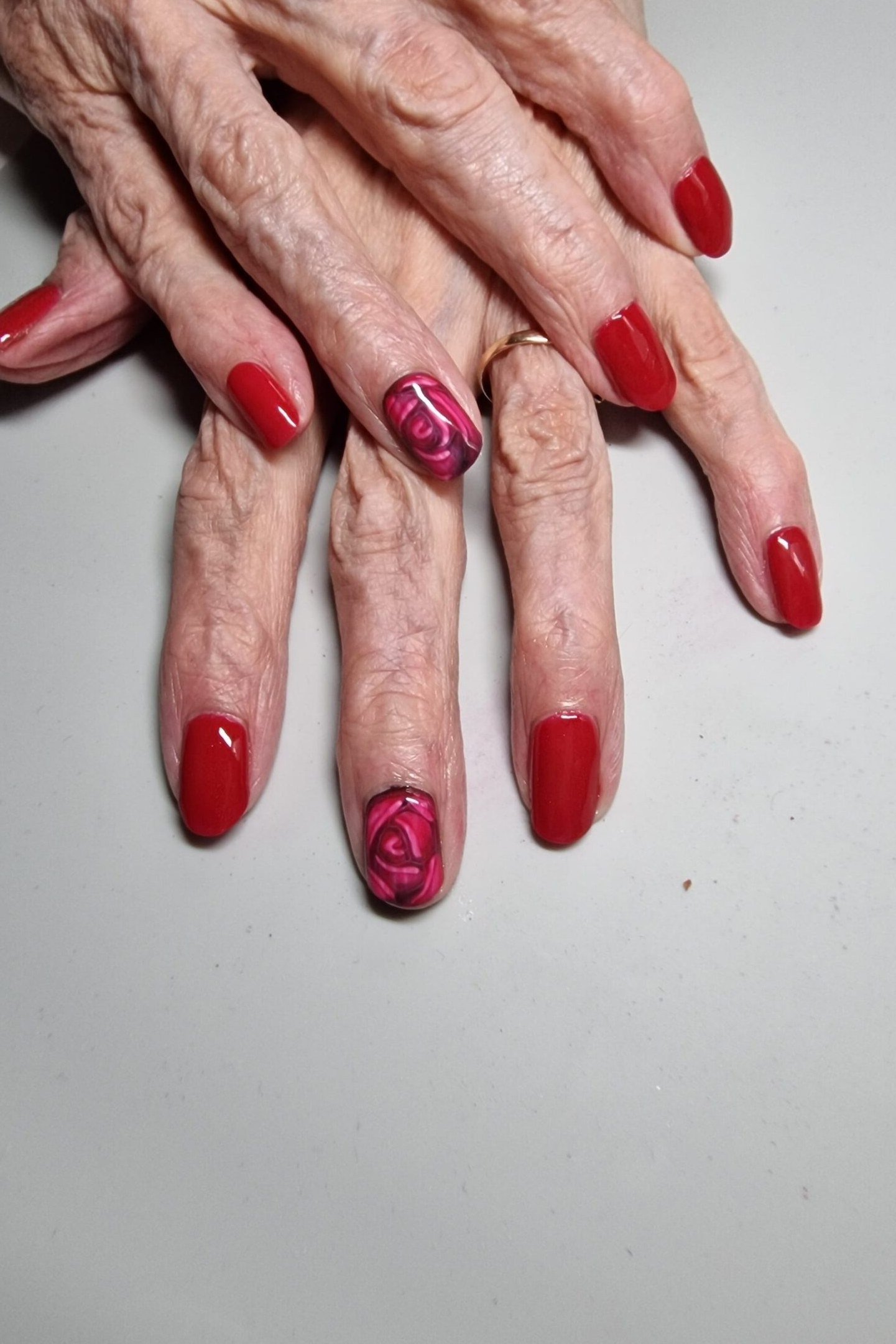 Red with Playful Polka Dot Accents, elegant nail idea for women over 60