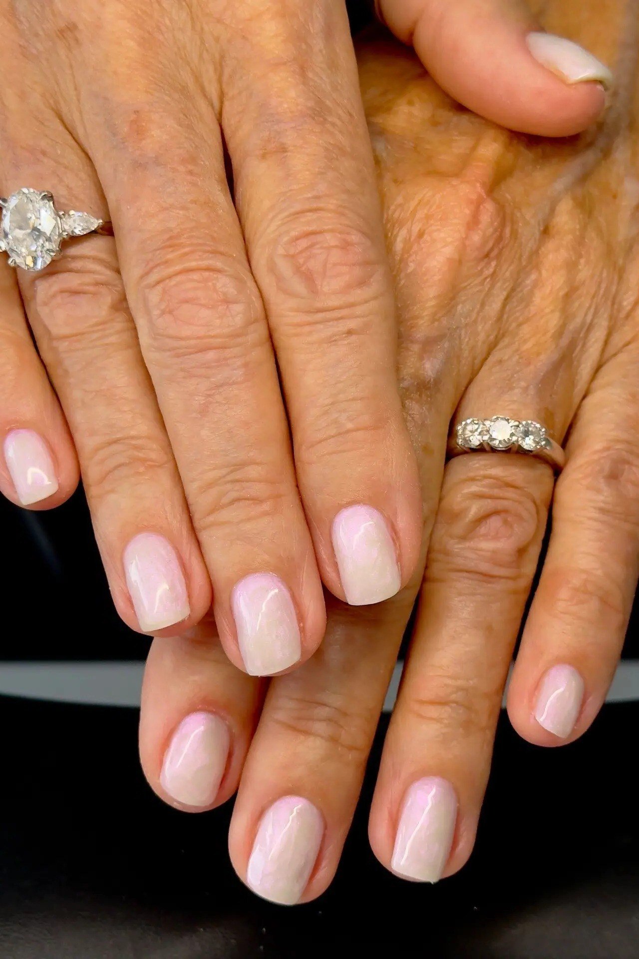 Pale Pink with Diamond Rings, elegant nail idea for women over 60