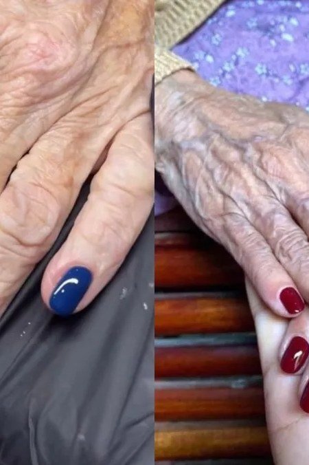 Cobalt Blue and Burgundy Duo, elegant nail idea for women over 60