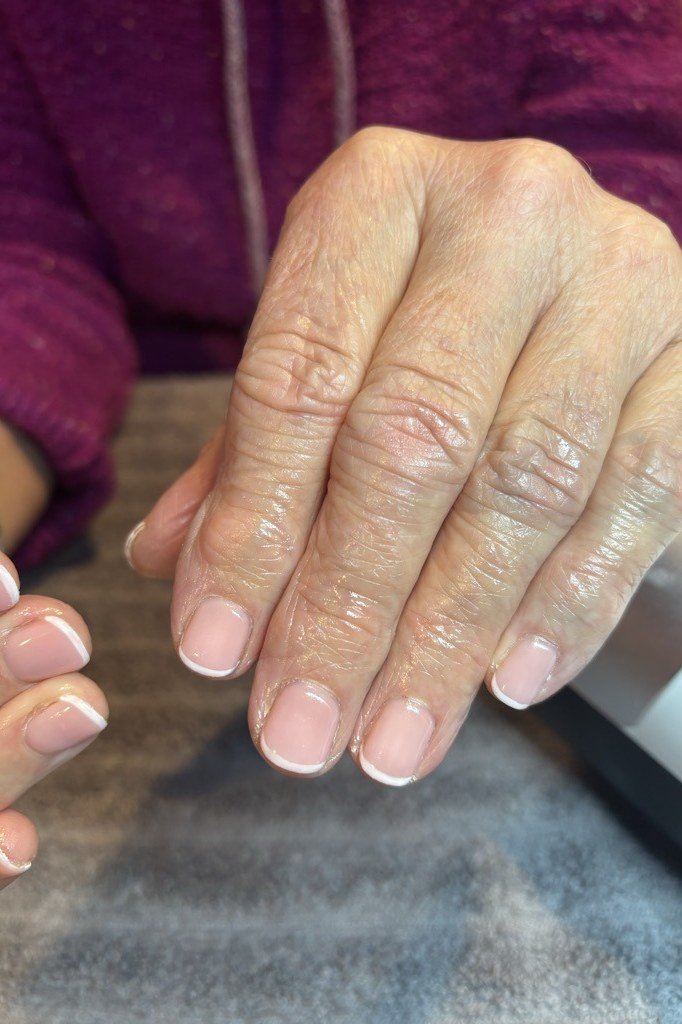 Nude with Colorful Confetti Dots, elegant nail idea for women over 60