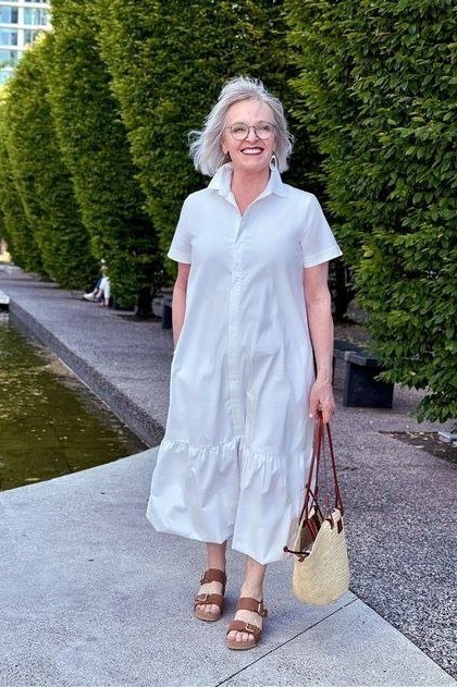 Denim Blue Shirt Dress - elegant summer dress for women over 60