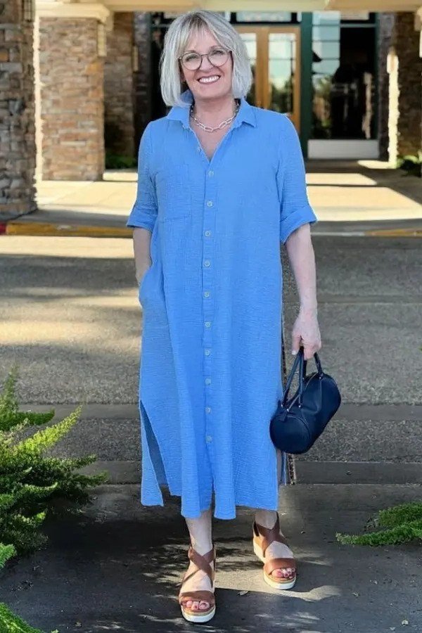 Pale Yellow Shirt Dress - elegant summer dress for women over 60