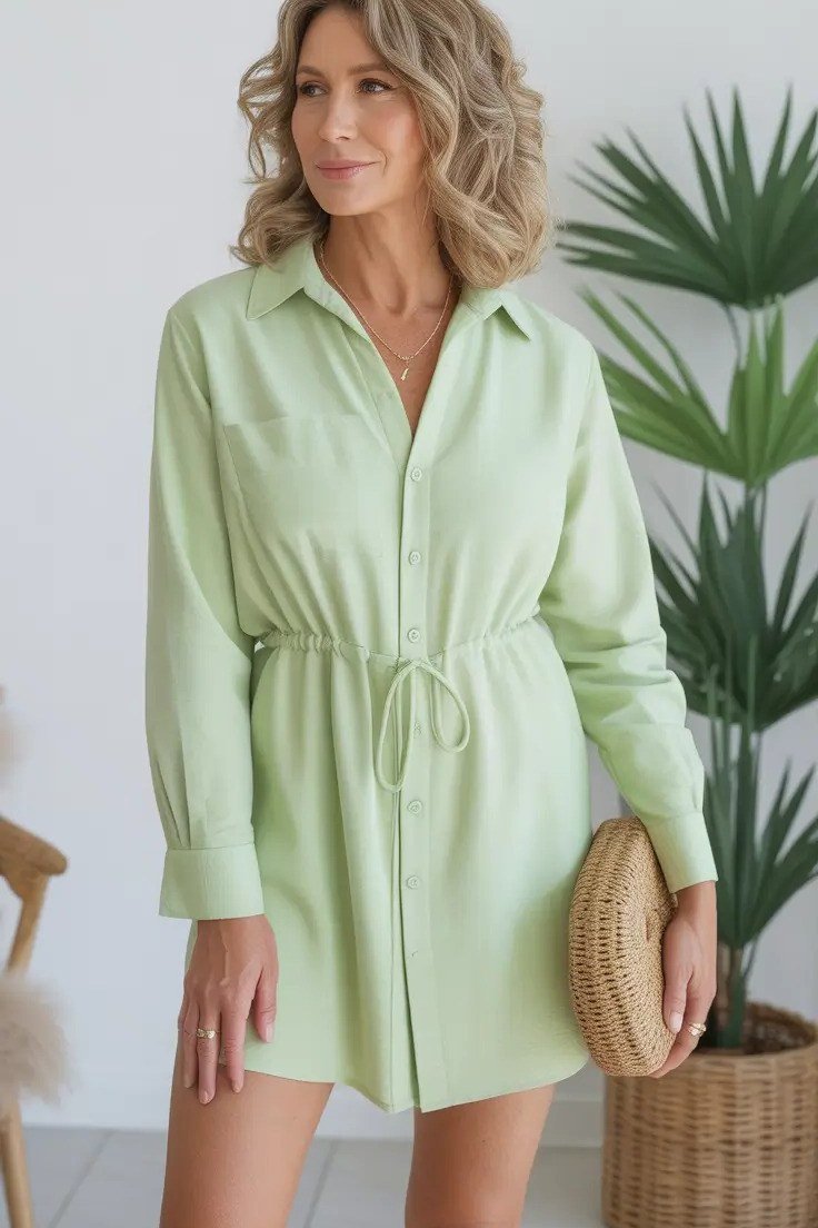 Periwinkle Shirt Dress - elegant summer dress for women over 60