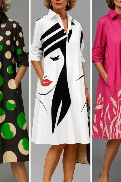 Pink Floral Pleated Midi Shirt Dress - elegant summer dress for women over 60