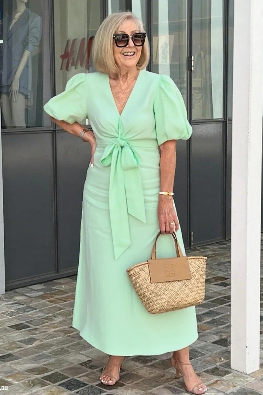 Blue Ditzy Floral Midi Dress - elegant summer dress for women over 60