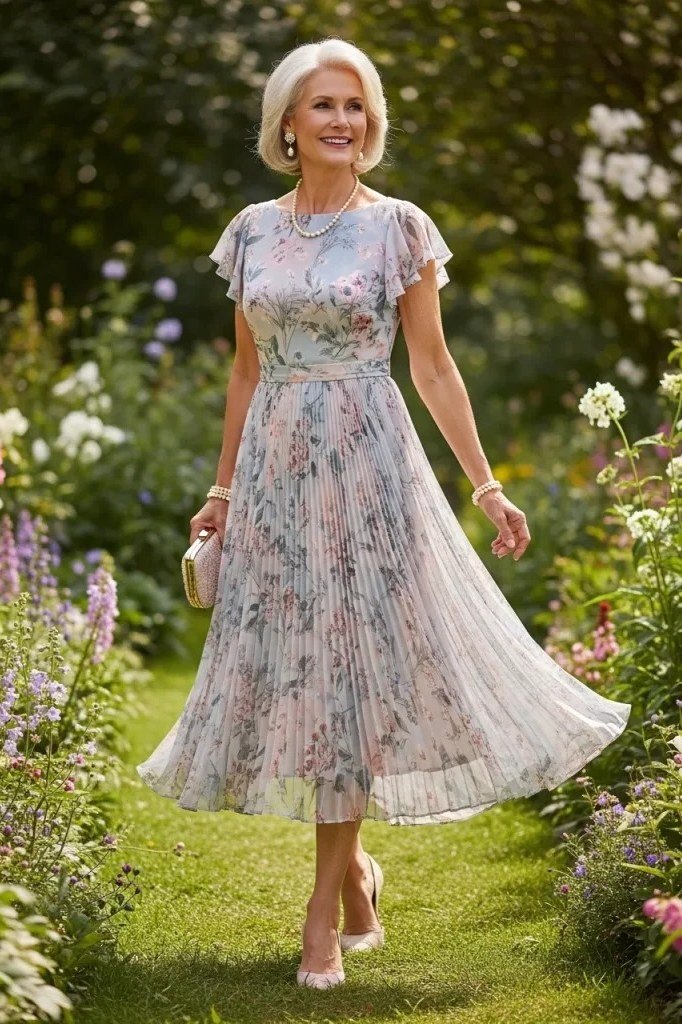 Sage Green Sleeveless Midi Dress - elegant summer dress for women over 60