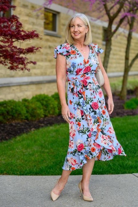 Multicolor Floral Midi Dress - elegant summer dress for women over 60