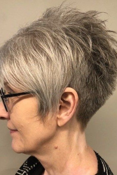 Silver Spiky Pixie, Side Profile, an elegant short haircut for older women