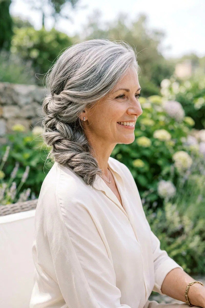 Neat Silver Bob Shown from the Side, an elegant short haircut for older women