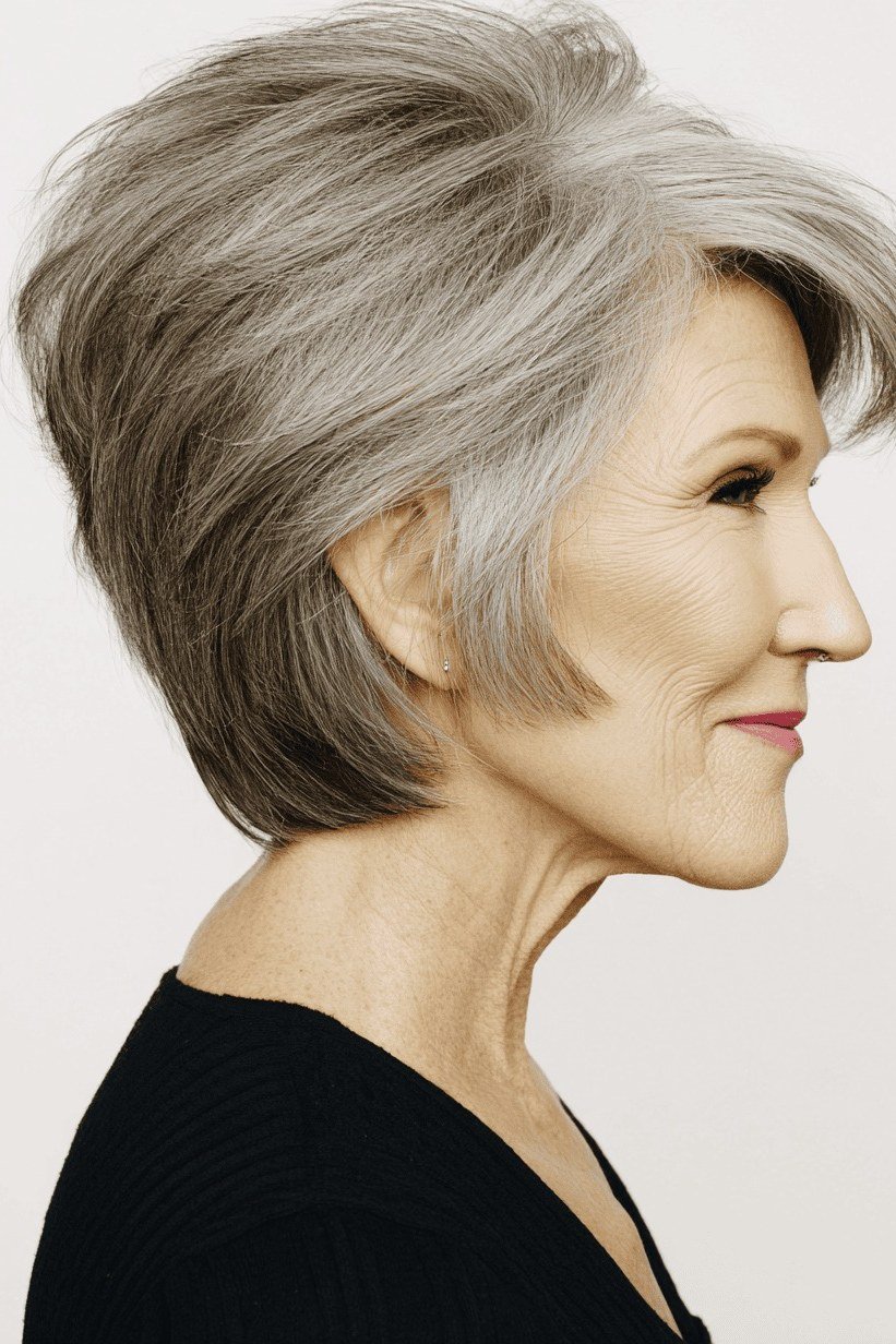 Bright White Rounded Bob with Full Shape, an elegant short haircut for older women