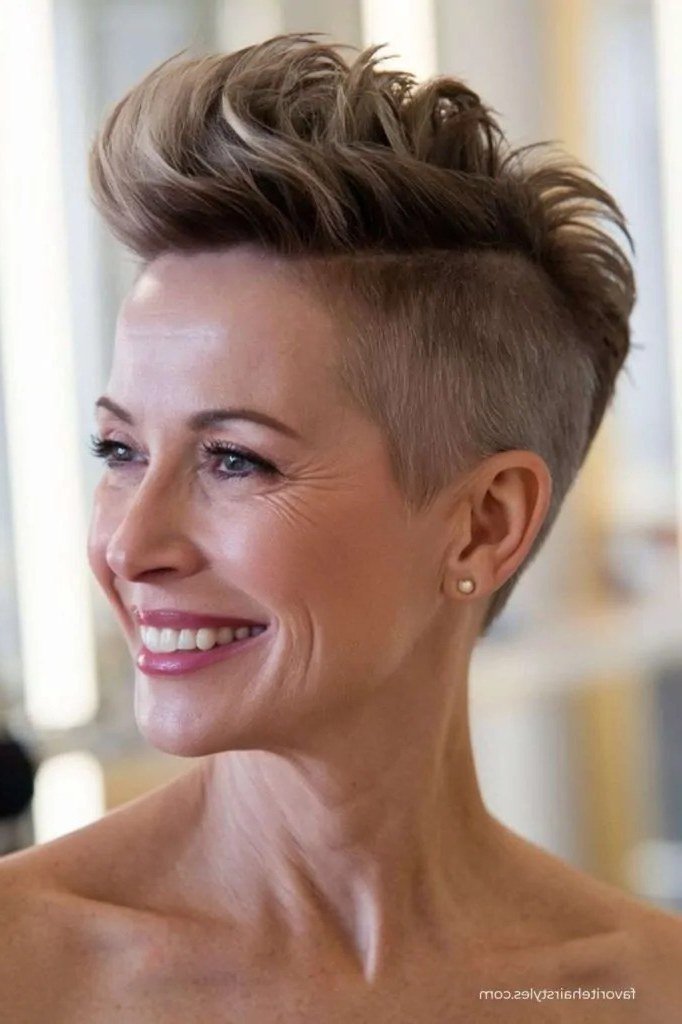 Brown Faux Hawk Pixie, an elegant short haircut for older women
