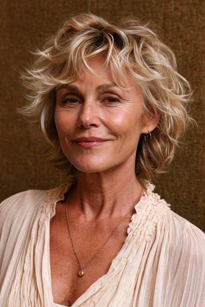 Bouncy Blonde Curly Bob with Full Curls, an elegant short haircut for older women