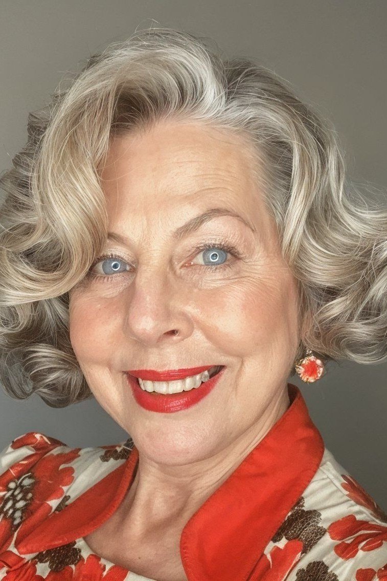 Vintage-Inspired Blonde Curl Bob, an elegant short haircut for older women