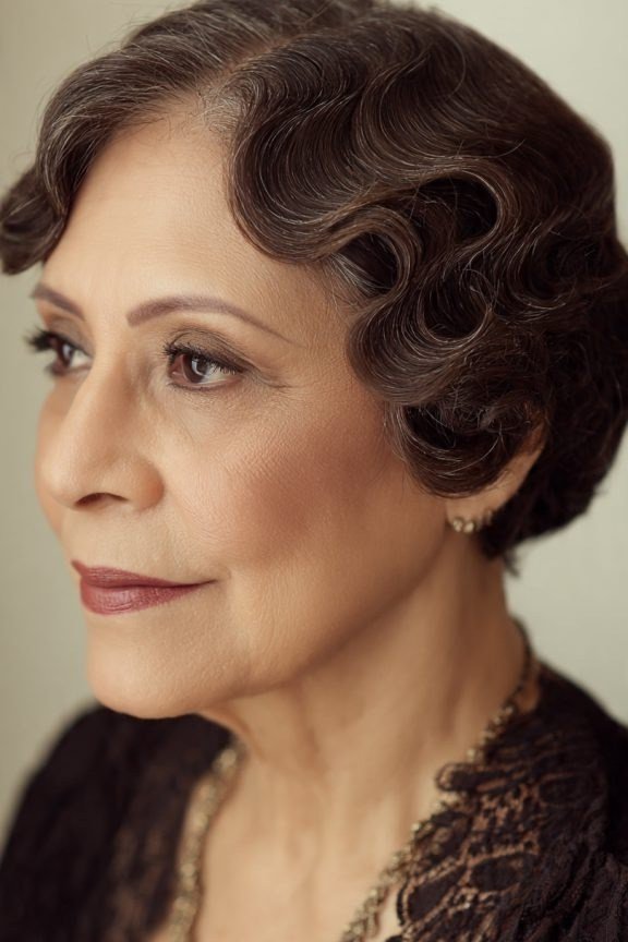 Vintage-Inspired Dark Brown Wave Bob, an elegant short haircut for older women
