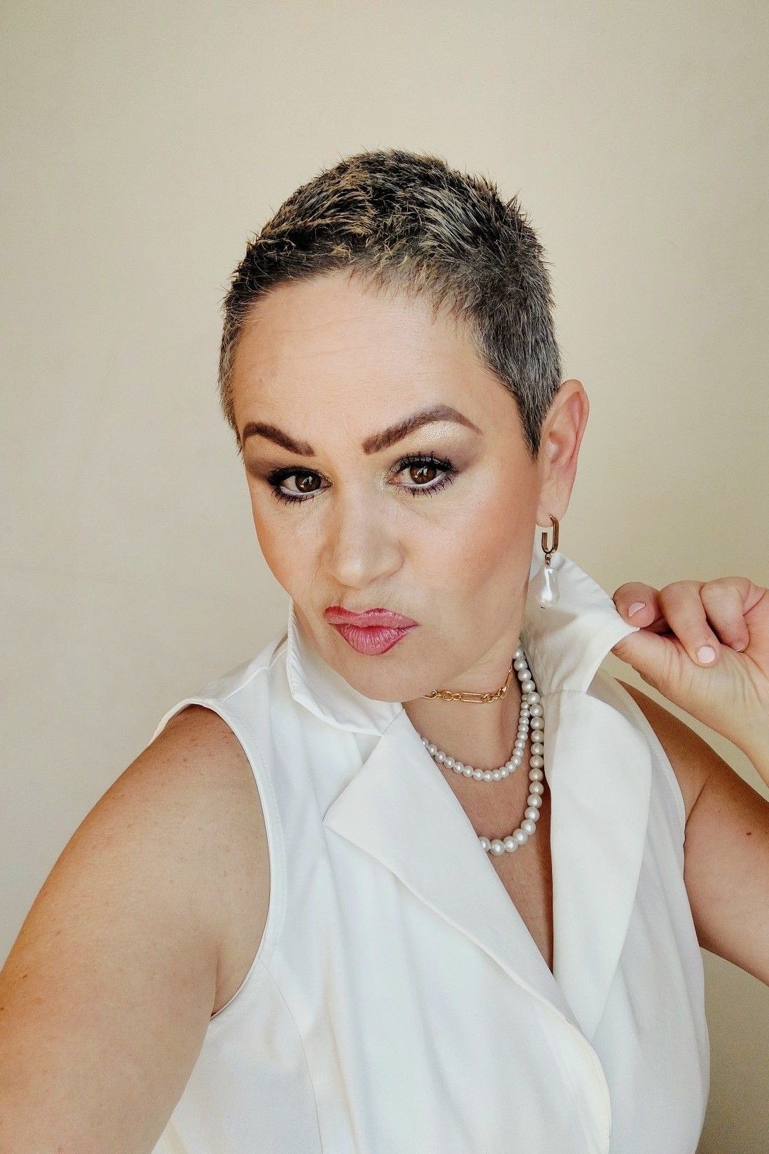 Brown Short Pixie, an elegant short haircut for older women