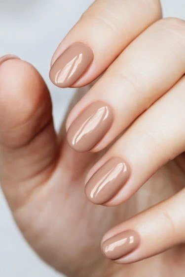 Nude-Mauve on Short Nails, Side View, elegant winter nail color idea for older women
