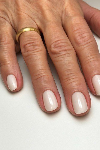 Milky White Squoval Nails, elegant winter nail color idea for older women
