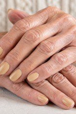 Soft Tan Nude in Daylight, elegant winter nail color idea for older women