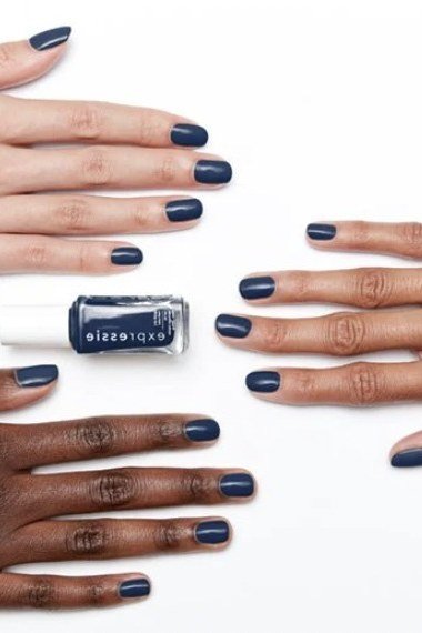 Classic Navy on Diverse Hands, elegant winter nail color idea for older women