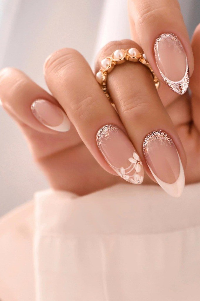 Pearl Ring White French Tips - elegant wedding nails for women over 60
