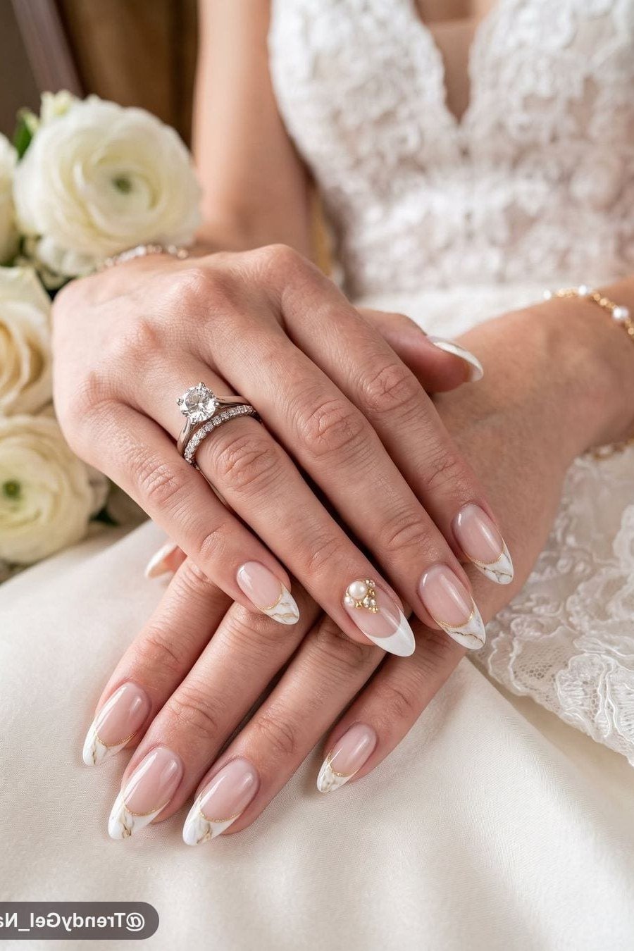 Bridal White French Set - elegant wedding nails for women over 60
