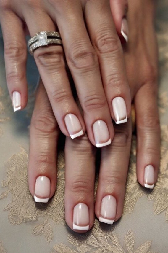 White French Short Square - elegant wedding nails for women over 60
