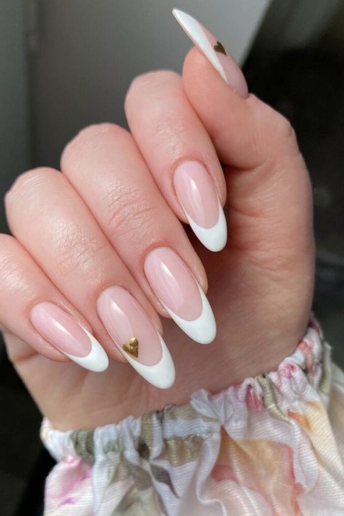 Pink and White French Almond - elegant wedding nails for women over 60