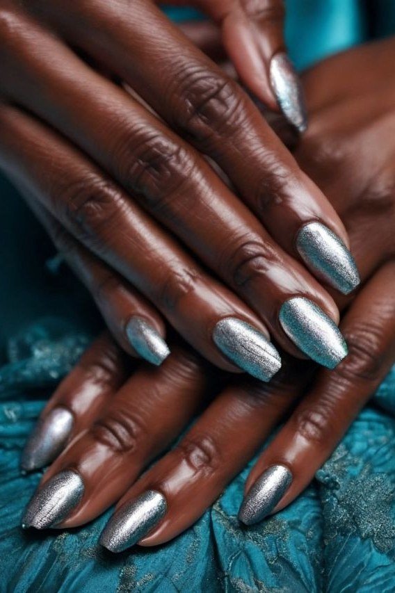 Silver Chrome Almond - elegant wedding nails for women over 60