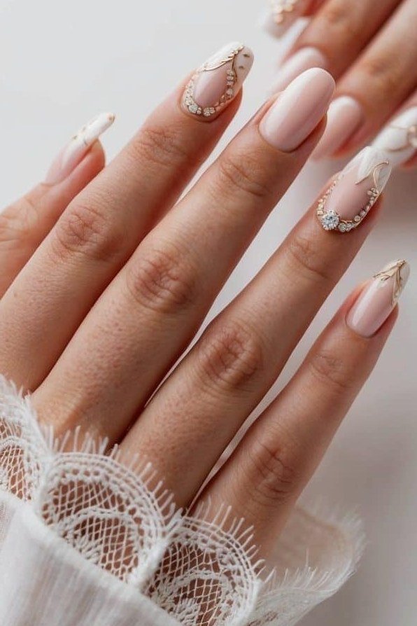 White French with Lace Tip Details - elegant wedding nails for women over 60