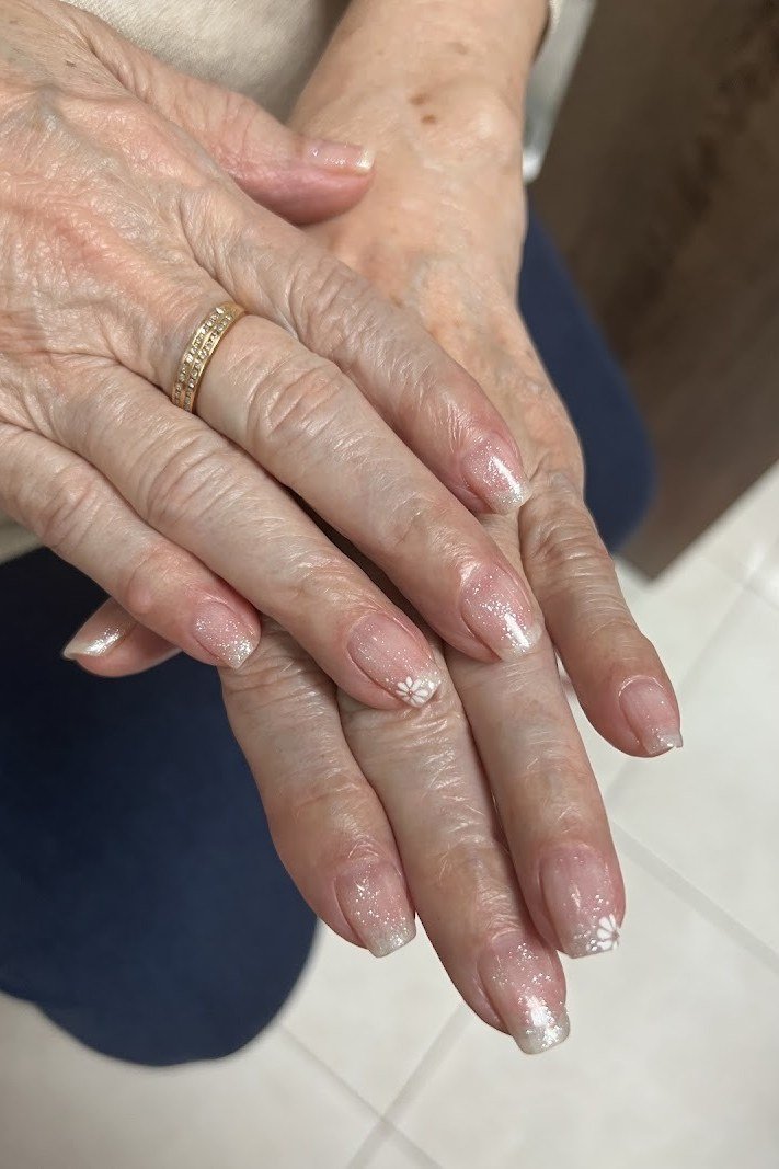 Nude French on Very Mature Hands - elegant wedding nails for women over 60